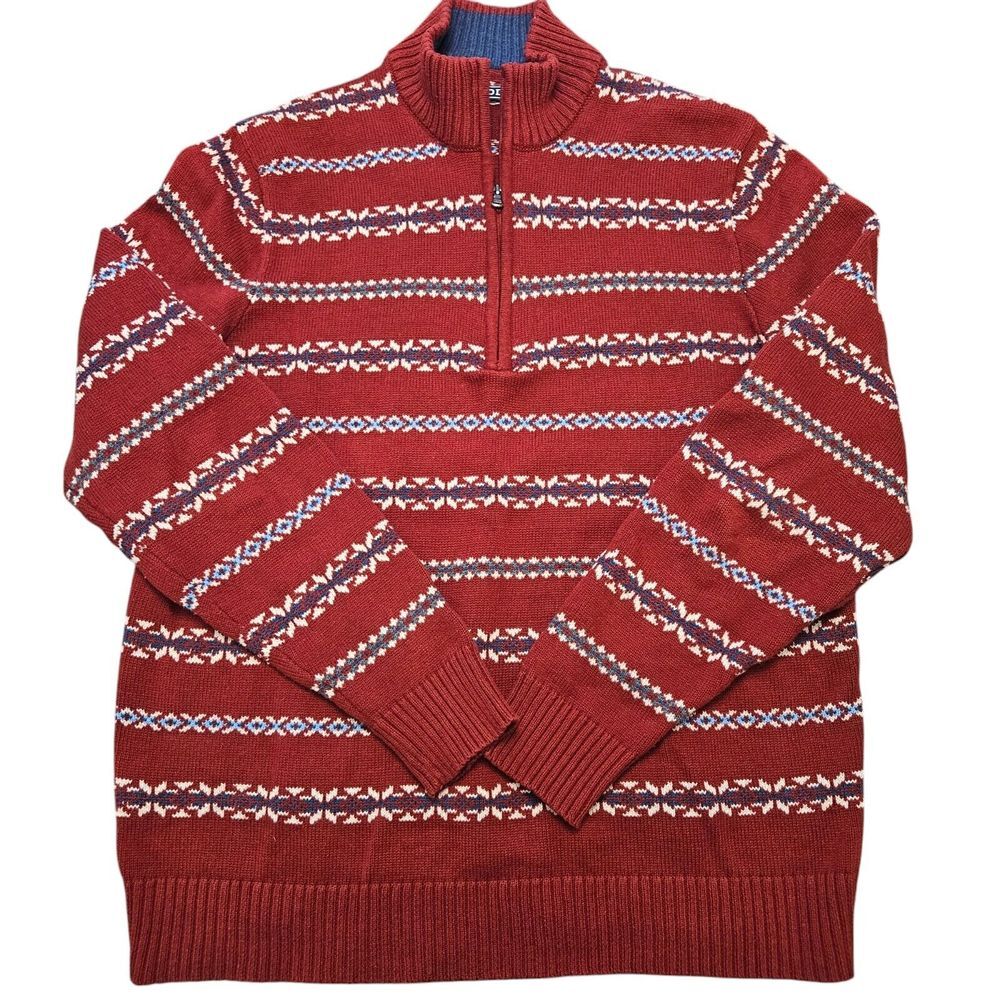 IZOD Ski Sweater Mens Large Heavy Quarter Zip Vintage Fair Isle Pullover